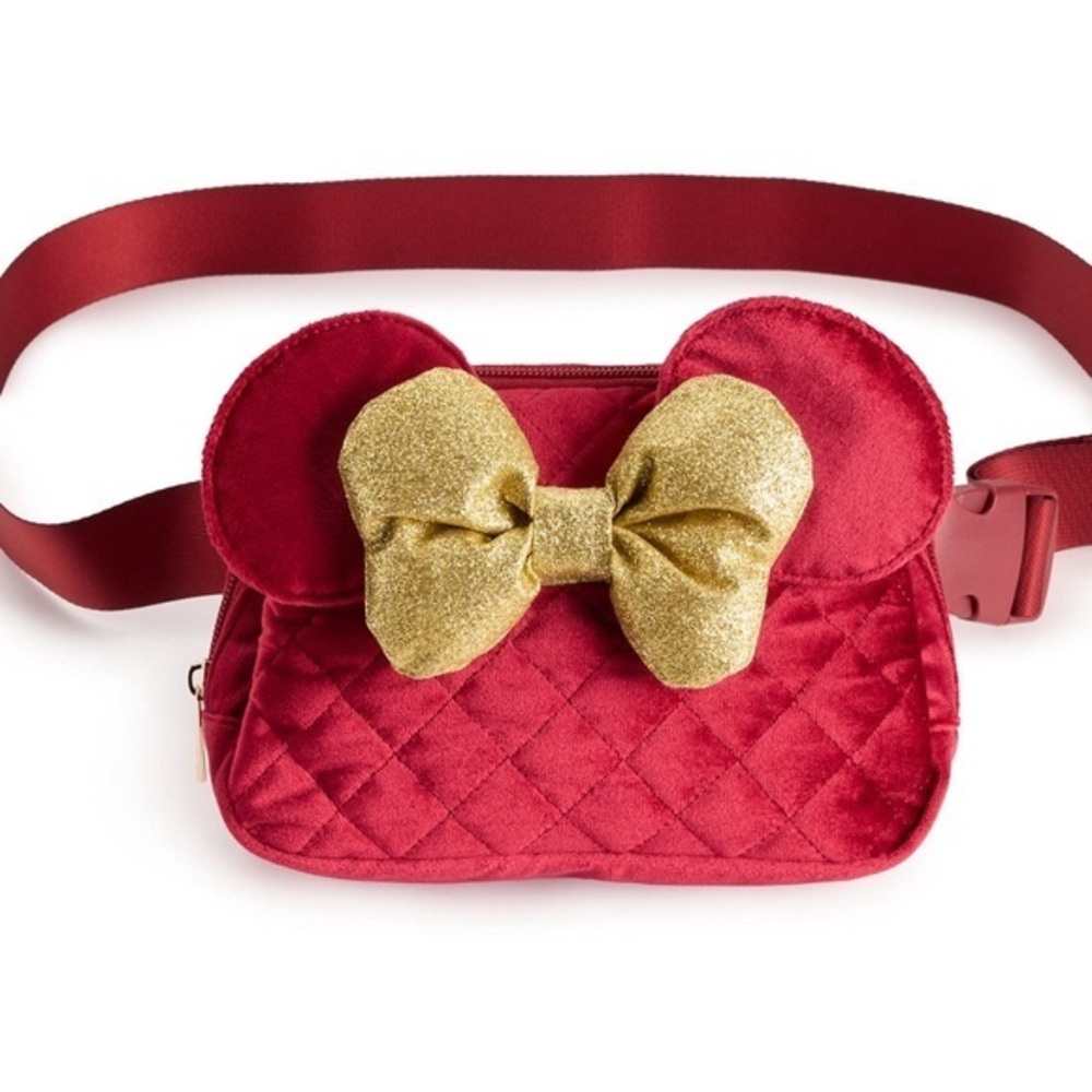 Disney Minnie mouse quilted bow detailed velvet waist pack,Minnie Mouse bag